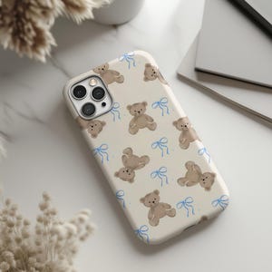 Coquette Teddy Bear Phone Case: Soft Pastel Blue Bow Cottagecore iPhone 17 16 15 14 13 12 11 Pro Max Plus Air MagSafe Google Samsung Galaxy image 4