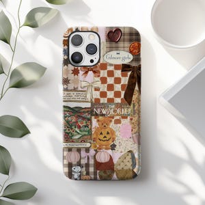 Cozy Autumn Collage Phone Case: Vintage Pumpkin Patchwork iPhone Cover MagSafe Google Pixel Samsung Galaxy