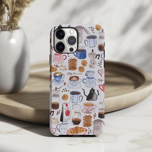 Coffee Lover Phone Case: Cozy Café French Press Moka Pot Cookies Croissant iPhone Cover MagSafe Google Pixel Samsung Galaxy