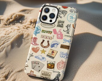 Soft Beige Western Collage Phone Case: Cowgirl Rodeo iPhone Cover MagSafe Google Pixel Samsung Galaxy