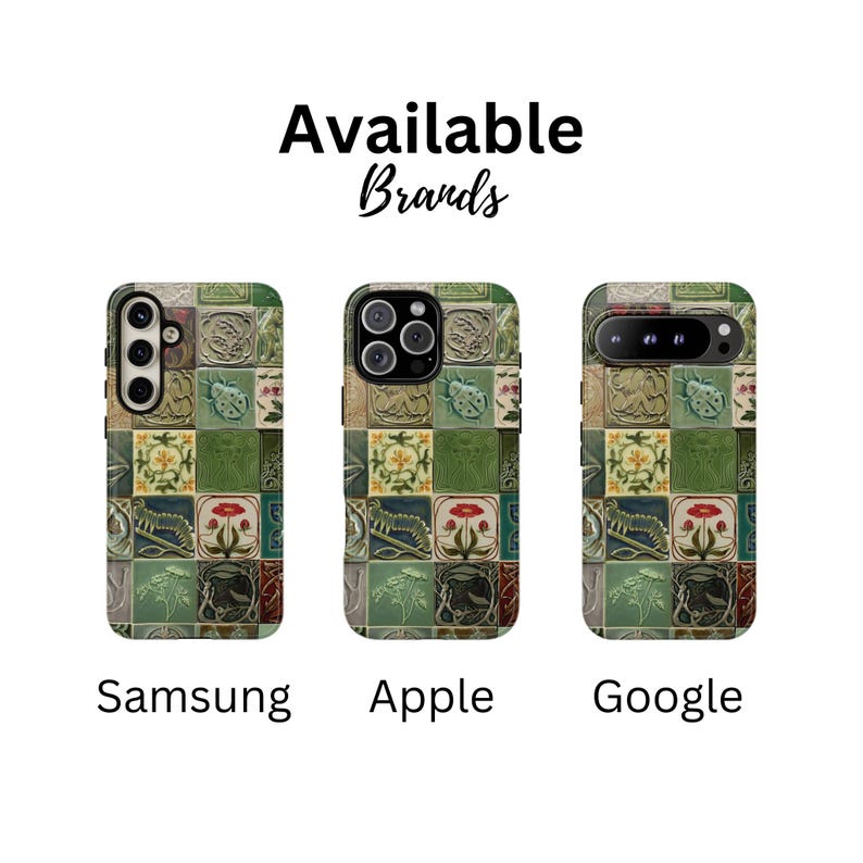 Vintage Botanical Beetle Phone Case: Floral Mosaic Ceramic Tile iPhone 17 16 15 14 13 12 Pro Max Plus Air Magsafe Google Samsung Galaxy S25 image 6