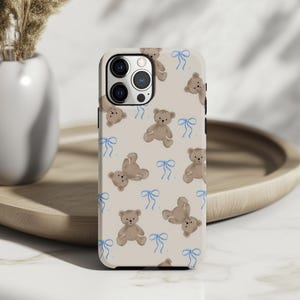 Coquette Teddy Bear Phone Case: Soft Pastel Blue Bow Cottagecore iPhone 17 16 15 14 13 12 11 Pro Max Plus Air MagSafe Google Samsung Galaxy image 1
