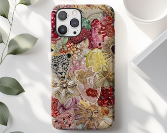 Vintage Floral Mosaic PRINT Phone Case: Sun Leopard Heart iPhone 17 16 15 14 13 12 11 Pro Max Plus Air Magsafe Google Samsung Galaxy S25 S24