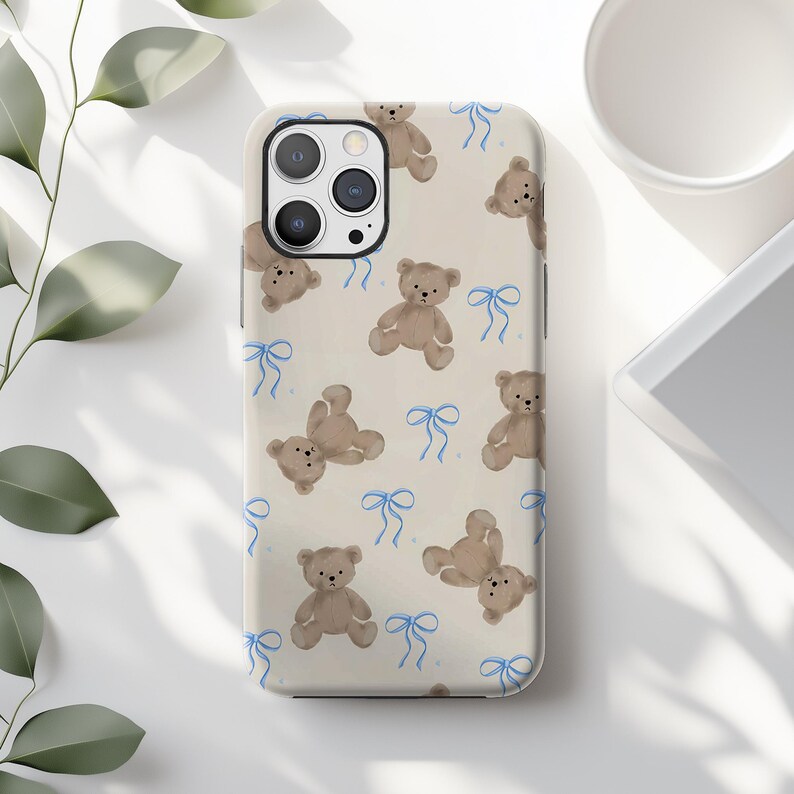 Coquette Teddy Bear Phone Case: Soft Pastel Blue Bow Cottagecore iPhone 17 16 15 14 13 12 11 Pro Max Plus Air MagSafe Google Samsung Galaxy image 5