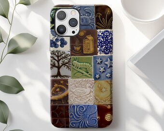 Magical Forest Tile PRINT Phone Case: Mystical Woodland Mosaic iPhone 17 16 15 14 13 12 11 X Pro Max Plus Air MagSafe Google Samsung Galaxy