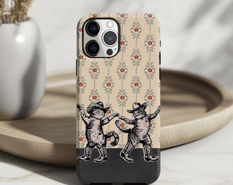 Dancing Cowboy Cat Phone Case, Western Floral Funny Dance Cat Vintage Country Gift iPhone Cover MagSafe Google Pixel Samsung Galaxy