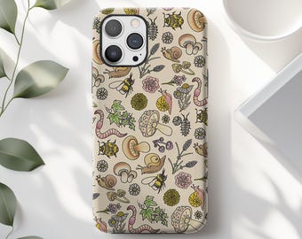 Forest Mushroom Phone Case: Soft Beige Botanical Bee Nature Rustic iPhone Cover MagSafe Google Pixel Samsung Galaxy