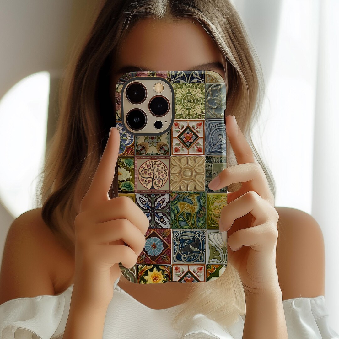 Tile Phone Case Vintage Forest Ceramic Tile PRINT Phone Case: Botanical Deer iPhone 17 ...