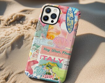Coastal Collage Phone Case: Tropical Surfboard, Key West & Italy Cover