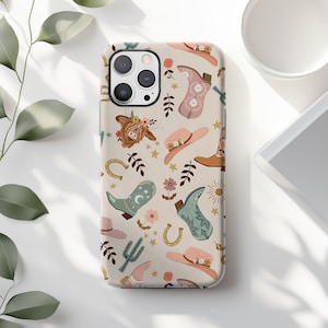 Western Cowgirl Phone Case, Cute Cowboy Boots Hat Rustic Rodeo iPhone 16 15 14 13 12 11 X Pro Max Plus Magsafe Google Samsung Galaxy S25 S24