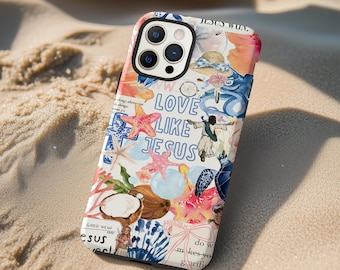 Christian Collage Phone Case: Cute Coastal Sea Floral Faith iPhone Cover MagSafe Google Pixel Samsung Galaxy