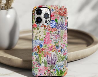 Floral Bouquet Collage Phone Case: Flower Pattern Garden iPhone 17 16 15 14 13 12 11 X 8 Pro Max Plus Air Magsafe Google Samsung Galaxy S25