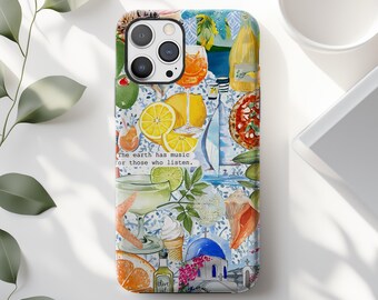 Mediterranean Summer Collage Phone Case: Citrus Fruit Coastal iPhone 17 16 15 14 13 12 11 X 8 Pro Max Plus Air MagSafe Google Samsung Galaxy