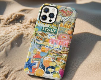 Vintage Coastal Collage Phone Case: Summer Italian Food iPhone 17 16 15 14 13 12 11 X Pro Max Plus Air MagSafe Google Samsung Galaxy S25 S24