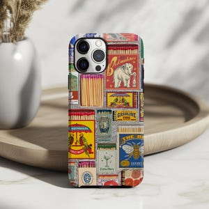 Vintage Matchbox Collage Phone Case Retro Nostalgic Colorful iPhone 16 15 14 13 12 11 Pro Max Plus Magsafe Google Samsung Galaxy S25 S24 S23