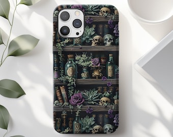 Gothic Bookshelf Phone Case: Dark Botanical Mysterious Witchy iPhone 17 16 15 14 13 12 11 Pro Max Plus Air Magsafe Google Samsung Galaxy S25