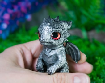Resin Dragon Figurine with Glass Eyes, Hand-Painted Dragon Lover Gift