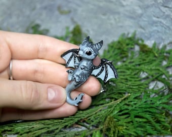 Gray Dragon Amulet Necklace – Acrylic Painted Faux Leather Cord