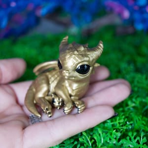 Tiny Gold Dragon Figurine - Shiny Eyes, Perfect Gift for Dragon Lovers