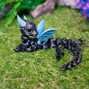 2 pcs Articulated 3D Printed Dragons with Glass Eyes: Flexible Flexi Toy