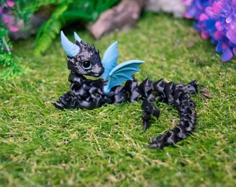 2 pcs Articulated 3D Printed Dragons with Glass Eyes: Flexible Flexi Toy