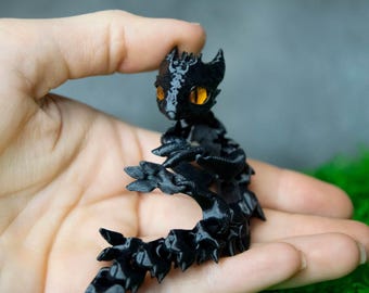 2 pcs Articulated 3D Printed Dragons with Glass Eyes: Flexible Flexi Toy