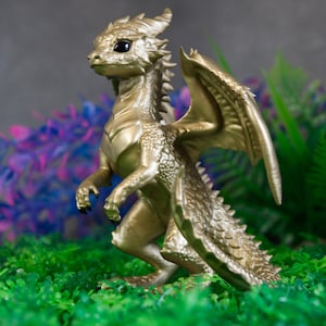 Gold Dragon Figurine - Shiny Eyes, Perfect Gift for Dragon Lovers