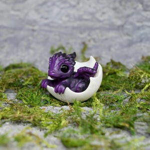 Tiny Dragon Figurine With Little Egg: Many Colors - Black Shiny Eyes, Dragon Lover Gift Black+Purple