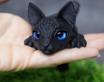 3D Printed Black Figurine with Blue Eyes - Figurine - Cat Lover Gift