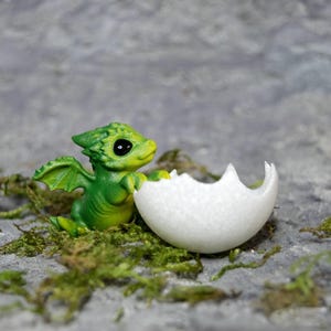 Tiny Dragon Figurine With Little Egg: Many Colors - Black Shiny Eyes, Dragon Lover Gift image 3