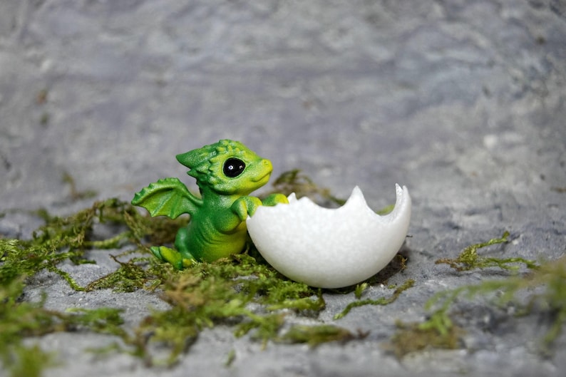 Tiny Dragon Figurine With Little Egg: Many Colors - Black Shiny Eyes, Dragon Lover Gift image 3