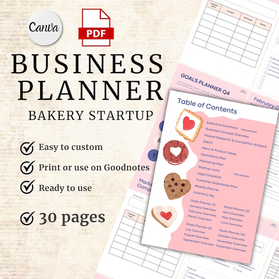 Bakery Business Plan Template Baking Startup Business Workbook Template Starting a Business Home Bakery Goals SWOT Baker's Business Planner