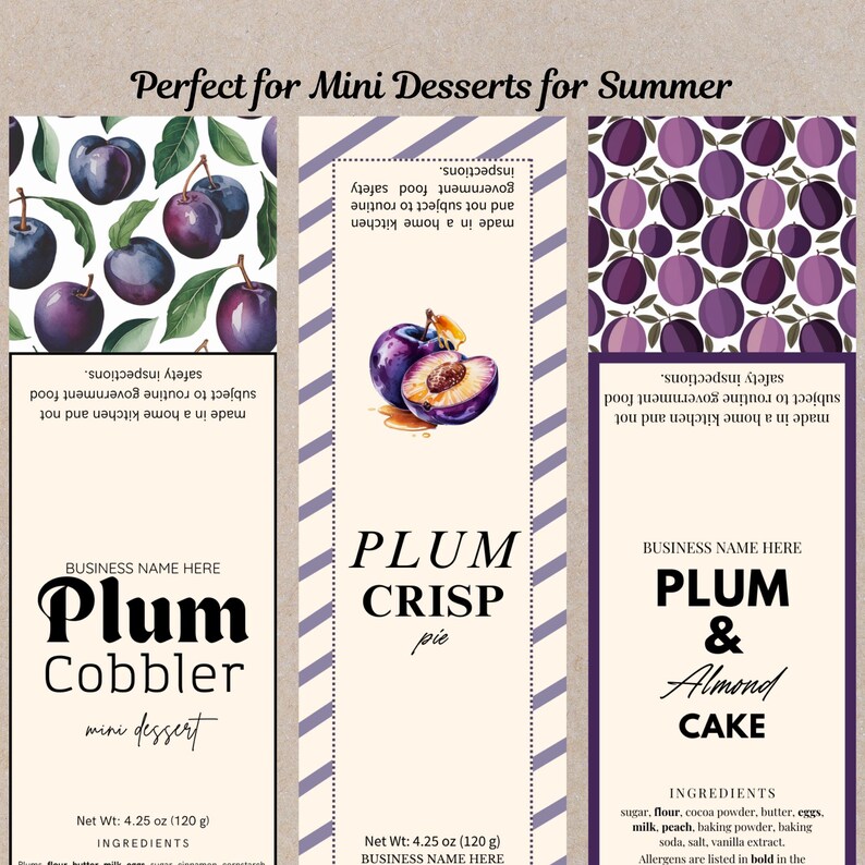 Printable Mini Cake Plum Dessert Labels Custom Mini Loaf Tin Labels ...