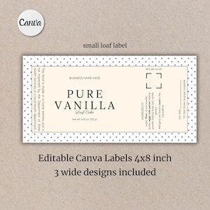 Mini Loaf Dessert Wide Label 4x8 Editable Small Loaf Cake Tag Mini Cake Tin Label Template Mini Loaf Baking Pan Packaging Cake Box Cottage