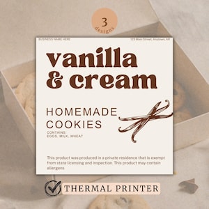 Homemade Cookie Label Template Canva Editable 4x4 Design for Vanilla and Almond Cookies Perfect for Gift Boxes Cottage Food Compliant