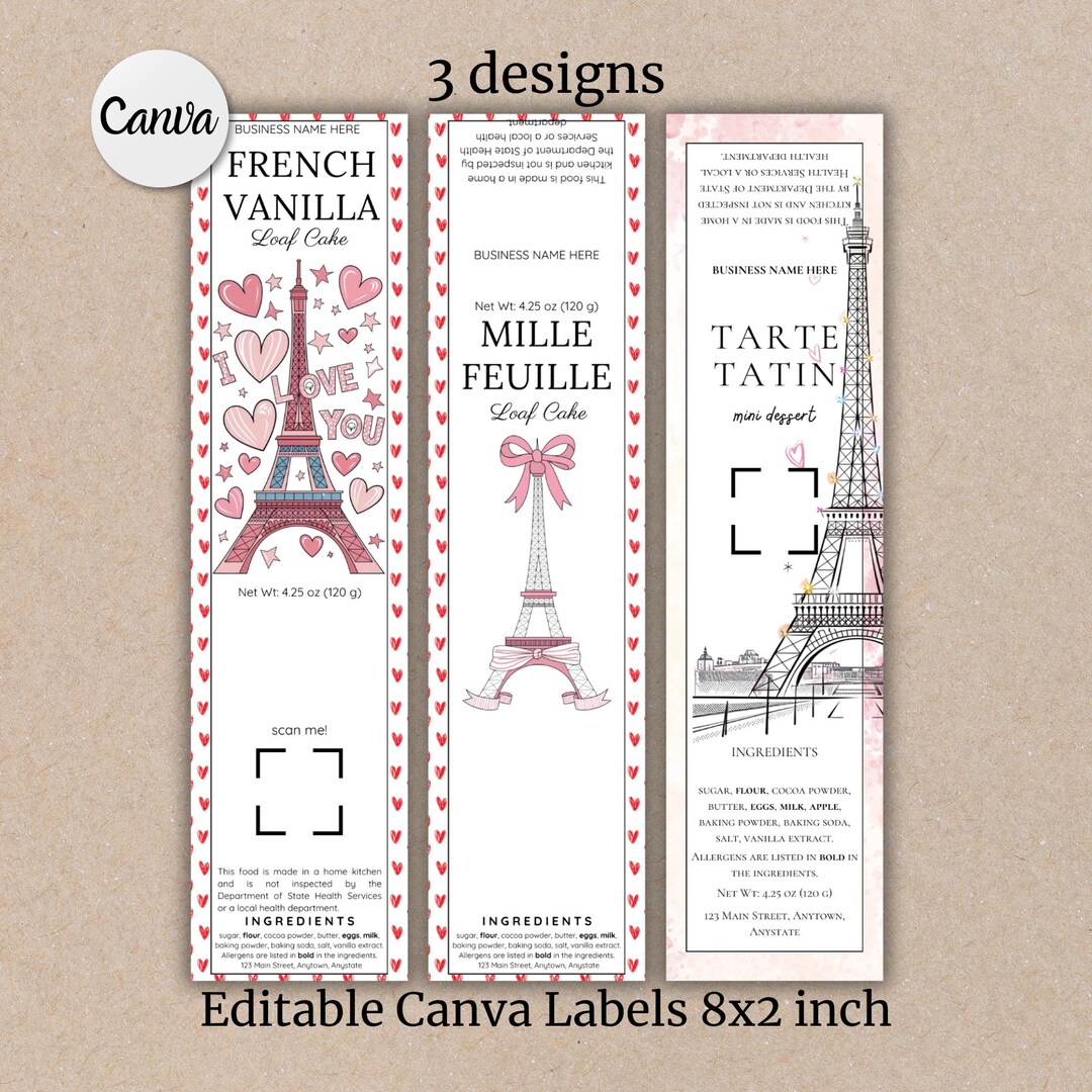 Printable Label Mini Loaf Pan Desserts Modern French Mini Editable Mini ...