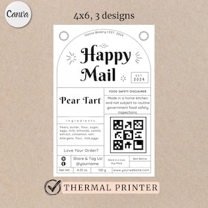 Dankeschön-Karte Thermodruckeretikett für Bäckerei Retro-Aufkleber Design Bundle Zutat Rollo-Etikett Druckbarer Verpackungsaufkleber QR 4x6-Anhänger