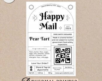 Etiqueta de impresora térmica de tarjeta de agradecimiento para panadería, diseño retro, paquete de etiquetas adhesivas, etiquetas en rollo para ingredientes, etiquetas adhesivas para embalaje imprimibles, etiqueta QR de 4 x 6