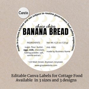 Modèle d'étiquette d'ingrédient de pain aux bananes modifiable