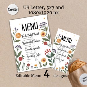 Sauerteig-Menüvorlage Blumenbäckerei Preisliste Bearbeitbar Cottagecore Brotstand Menü Bauernhaus Rustikale Preisliste für hausgemachte Backwaren