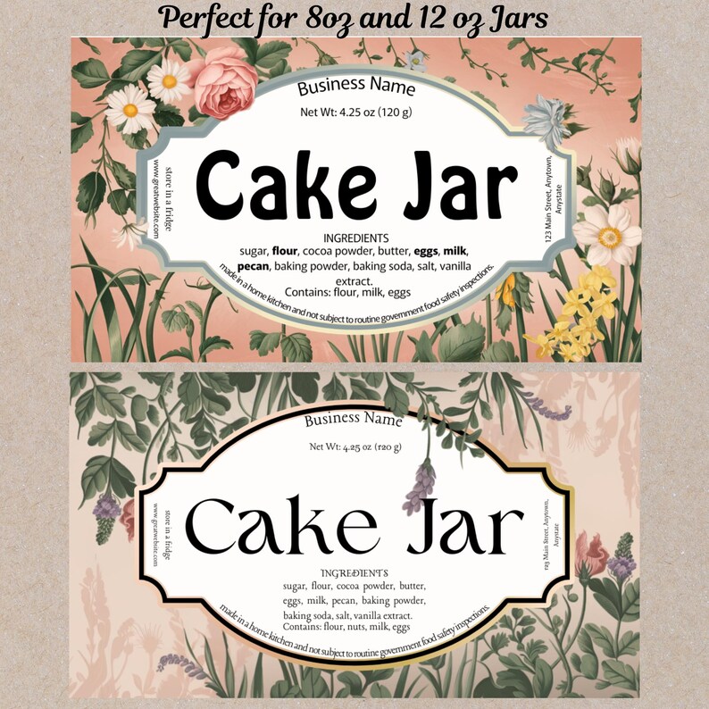 Cake Jar Label Cottage Kitchen Home Cakery Small Cakes Labels Victorian ...
