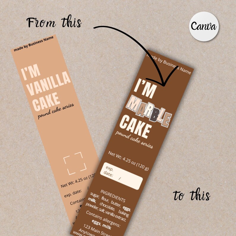 Pound Cake Slice Label Editable Mini Cake Portion Label Template Loaf ...