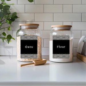 Etiquettes de garde-manger personnalisables style rustique noir, modèle esthétique noir pour bocaux, organisation d'épices, création personnalisée, étiquette imprimable PNG Art déco