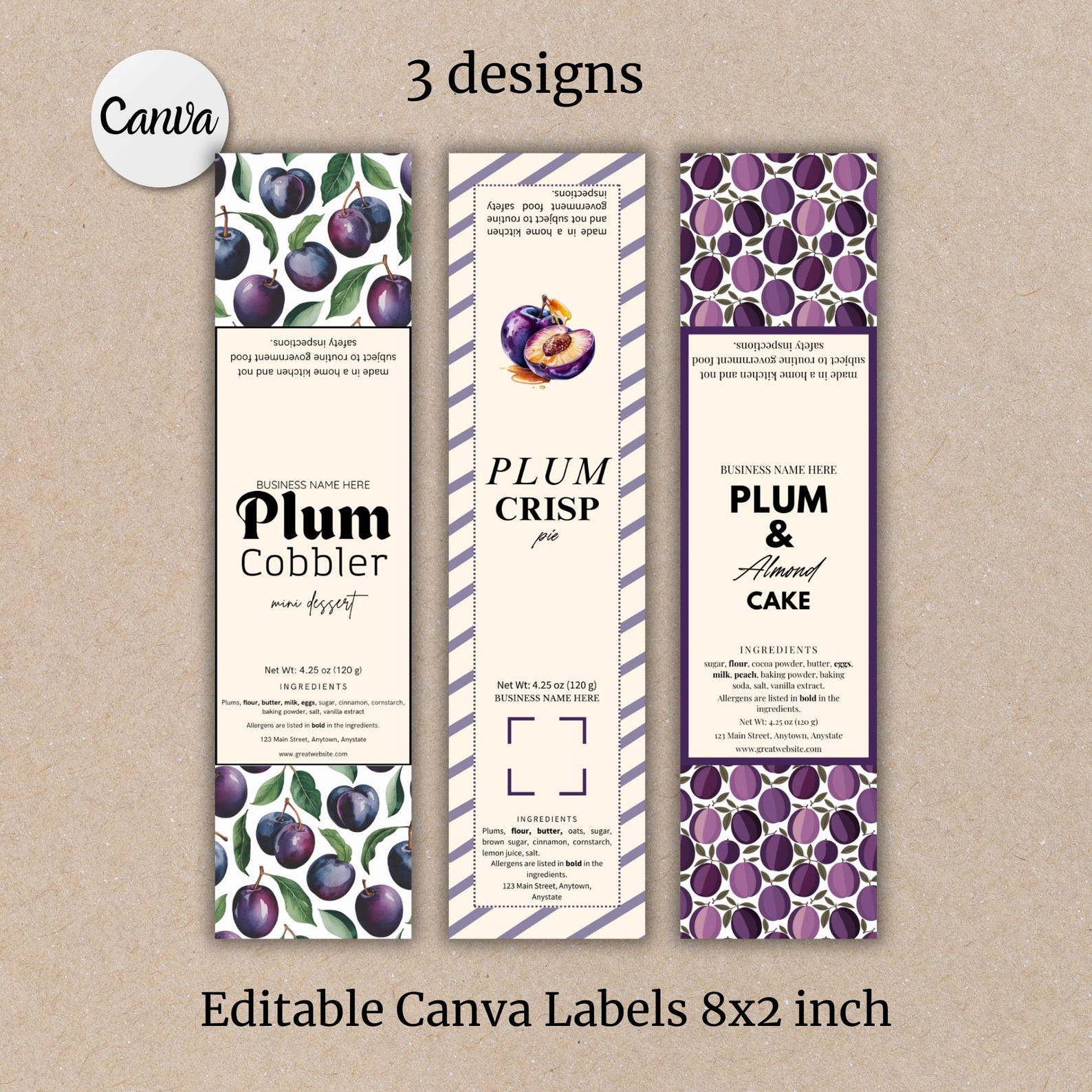 Printable Mini Cake Plum Dessert Labels Custom Mini Loaf Tin Labels ...