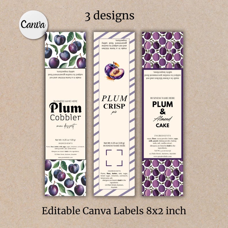 Printable Mini Cake Plum Dessert Labels Custom Mini Loaf Tin Labels ...