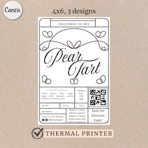 Dankeschön-Karte Thermodruckeretikett für Bäckerei Retro-Aufkleber Design Bundle Zutat Rollo-Etikett Druckbarer Verpackungsaufkleber QR 4x6-Anhänger