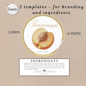 Minimalist Ingredient Label Template Peach Flavor Circle Sticker Cottage Food Ingredient List Sticker Mini Cake Pastry Label Print at Home