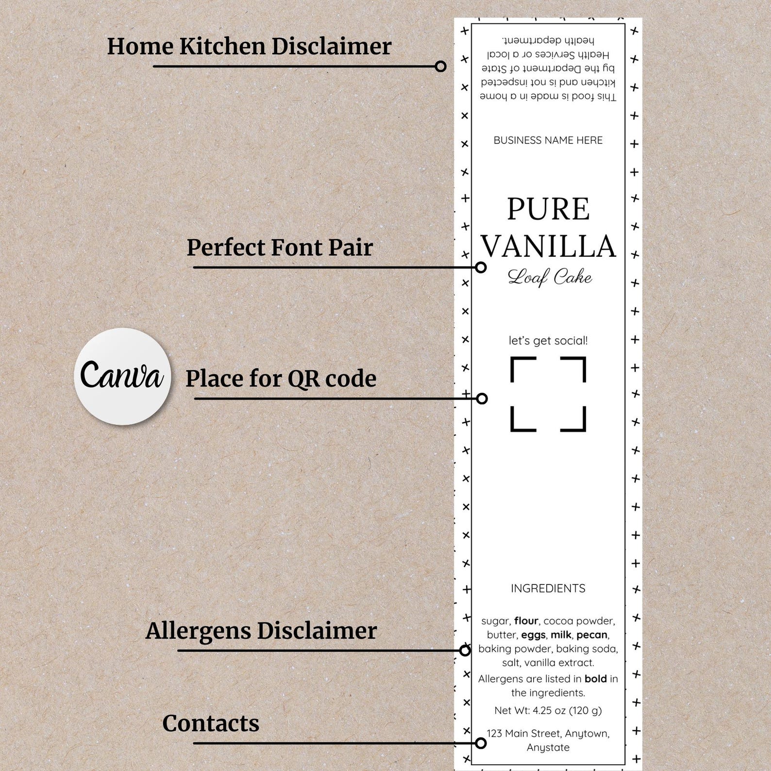 Printable Minimalist Label Template 2x8 Mini Loaf Dessert Korean Style ...