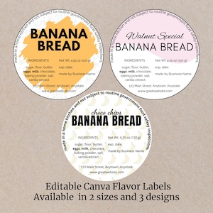 Bananenbrot Kreis Zutat Etikett Aufkleber Canva Template Cottage Food Aufkleber Etikett für Home Küche Backwaren