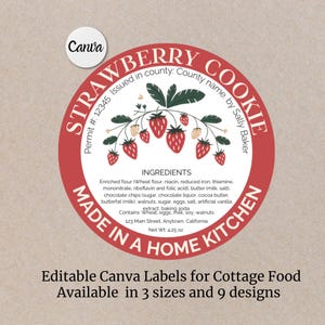 Illustrierte Cottage Lebensmitteletiketten Erdbeer-Geschmacksaufkleber California Cottage Law Label Home Baked Cookie-Etikett Blaubeer-Mini-Loaf-Etikett